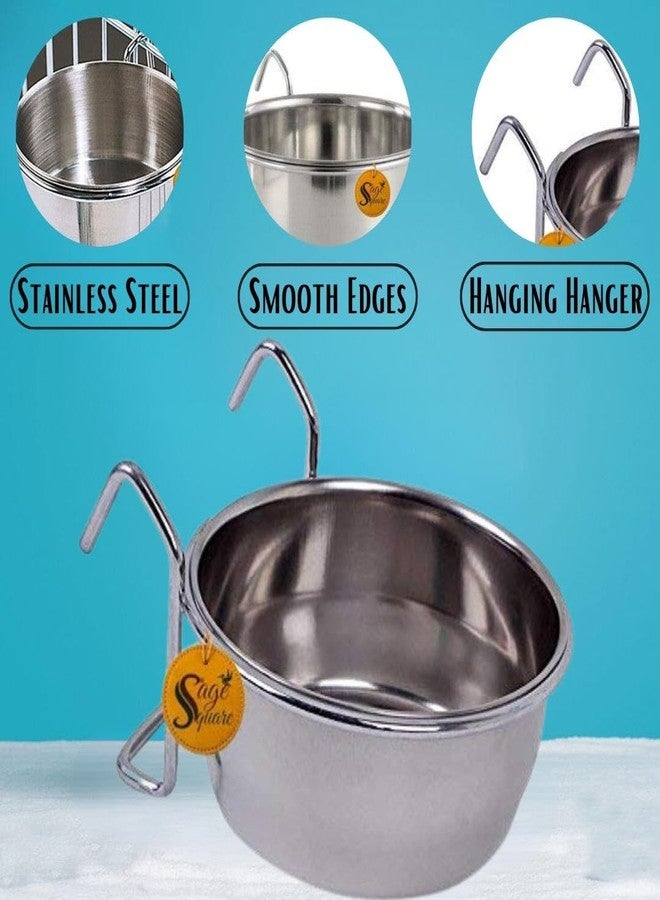 Sage Square Rustproof Stainless Steel Cage Food, Seed, Water Feeder Cum Bowl with Holder clamp for Birds (250ml) (Set of 2) - Image 5